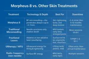 How Often Can I have Morpheus 8? 2 Table to show benefits of Morpheus 8 Leigh-on-Sea compared to other skin treatments